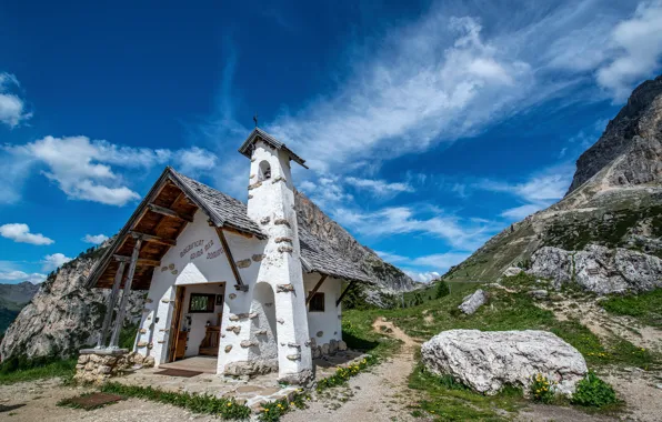 Picture clouds, mountains, stones, Italy, structure, path, blue sky, The Dolomites