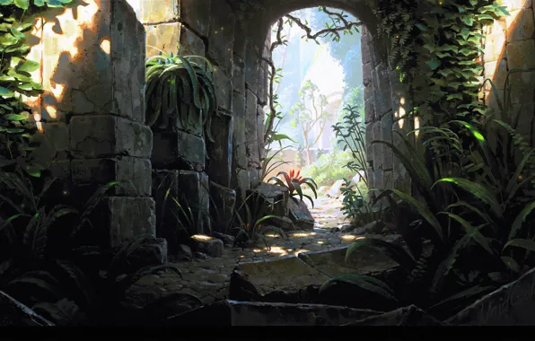 Picture stones, castle, arch, ruins, Temple exit