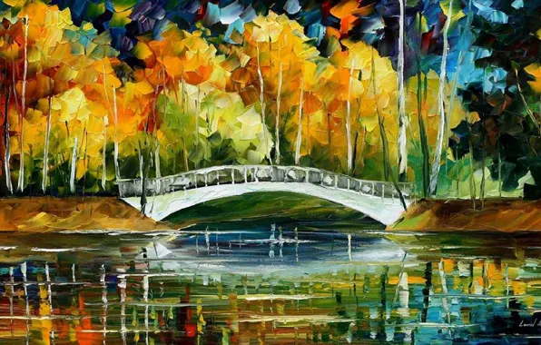Picture autumn, bridge, White Bride new Oil, oil painting