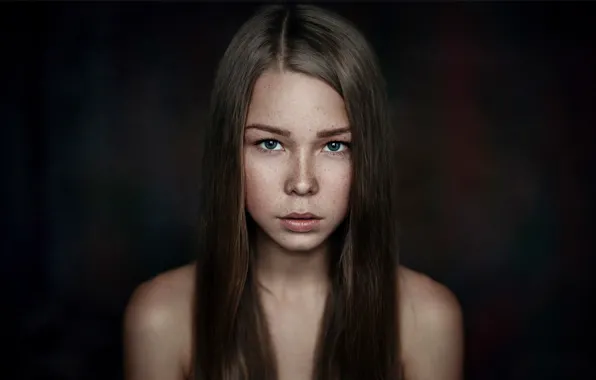 Picture portrait, girl, freckles, bokeh, Christina, Maxim Guselnikov
