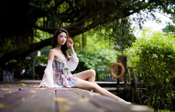 Look, trees, pose, model, portrait, makeup, figure, dress