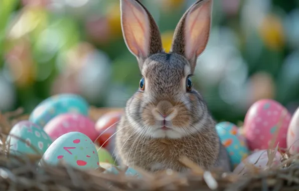 Look, grey, holiday, hare, portrait, eggs, spring, rabbit