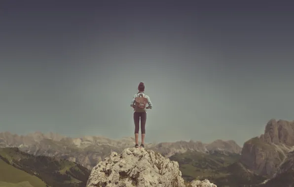 Picture girl, Italy, mountains, horizon, trip, South Tyrol, Dolomites, Trentino