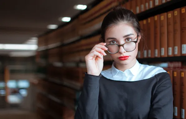 Look, girl, pose, portrait, makeup, dress, brunette, glasses