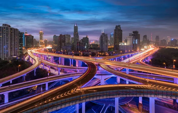 China, building, road, China, Shanghai, Shanghai, night city