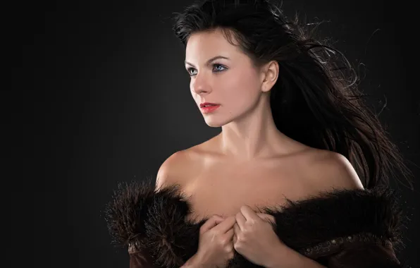 Girl, the dark background, makeup, brunette