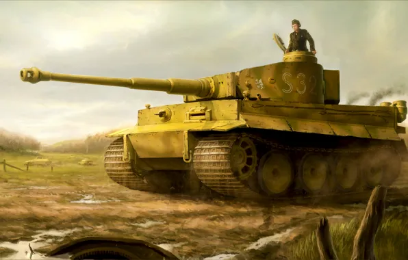 Picture war, art, painting, ww2, Tiger tank