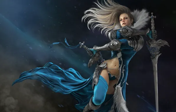 Girl, fantasy, weapons, the game, warrior, art, costume, swords