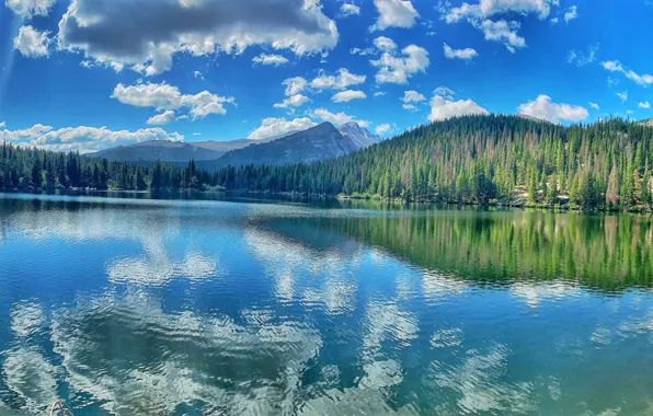 Forest, mountains, lake, reflection, Utah, Utah, Rocky mountains, Rocky Mountains