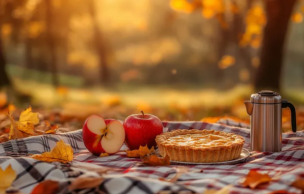 Autumn, forest, trees, nature, Park, glade, foliage, apples