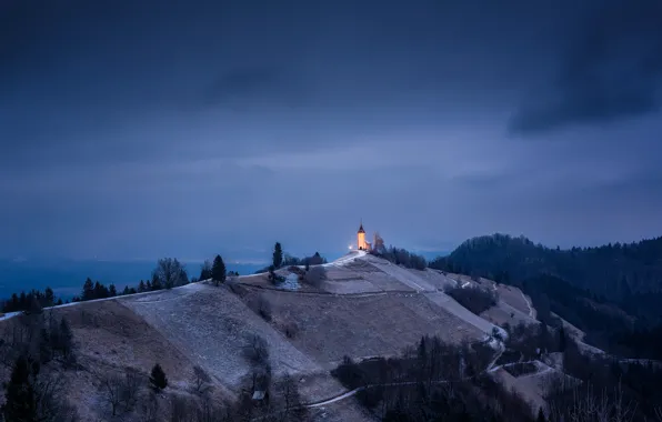 Picture night, mountain, temple