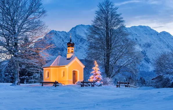 Picture lights, Germany, Bayern, Christmas, KRUN, chapel of Mary Rast