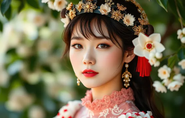 Look, girl, face, portrait, makeup, Asian, AI art, nyeroset