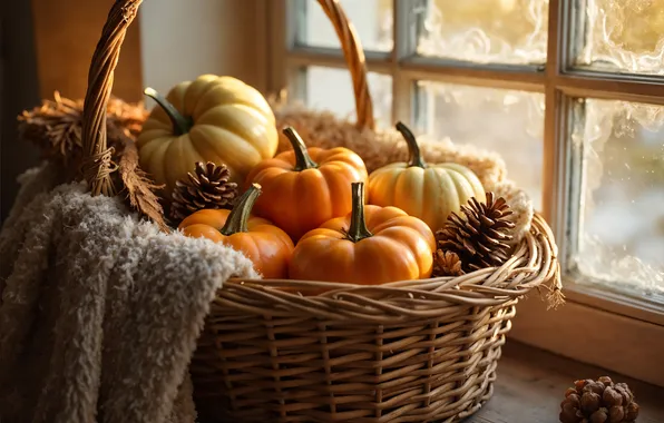 Autumn, light, harvest, window, pumpkin, pumpkin, sill, Halloween