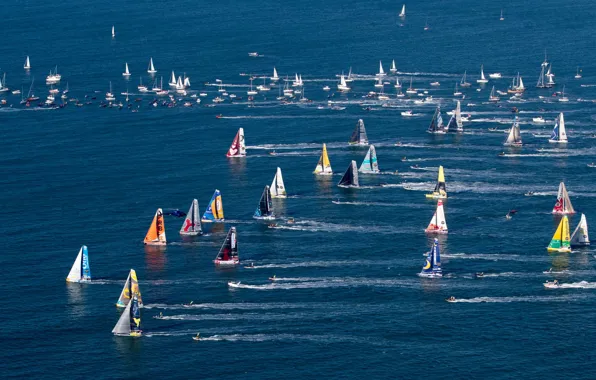 Sea, sport, boats, sails, regatta, start, The Sands of Olonne, Vendee Globe