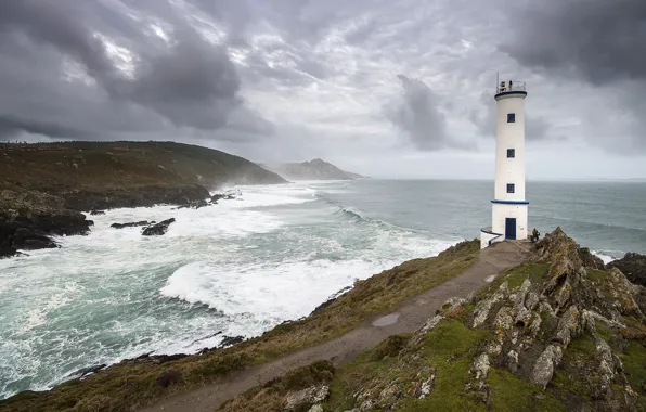 Road, sea, wave, the sky, clouds, storm, fog, stones
