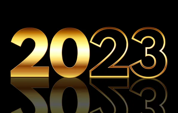 Reflection, Shine, contour, figures, New year, black background, gold plated, gold