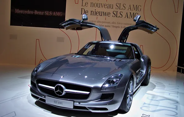 Supercar, body, Mercedes-Benz SLS AMG, doors of "gull wing", supercar