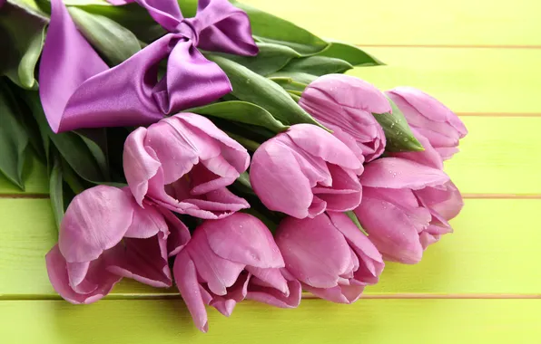 Flowers, bouquet, tape, tulips, pink, wood, pink, flowers