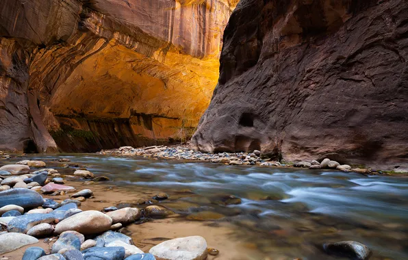Light, river, stones, canyon, gorge