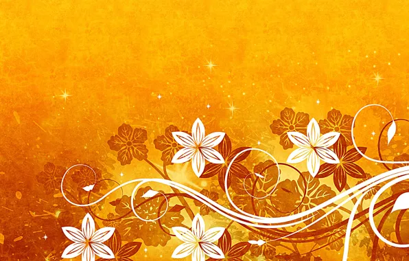 Picture flowers, stars, yellow background