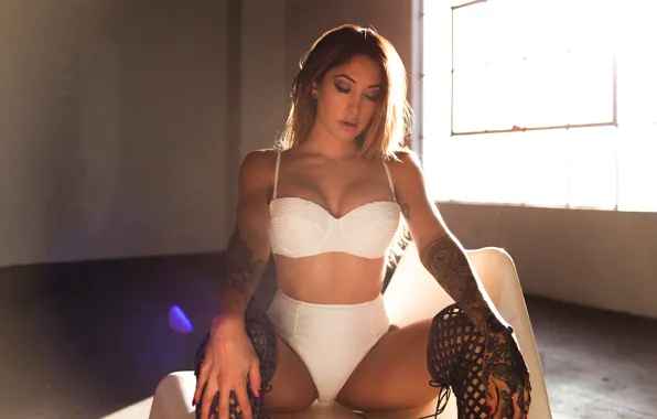 Girl, face, sexy, linen, stockings, figure, legs, tattoo