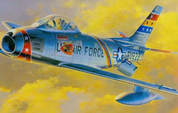 Figure, fighter, art, American, jet, UNITED STATES AIR FORCE, North American, Sabre