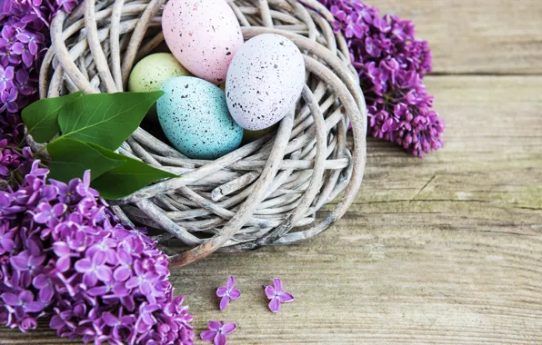 Flowers, eggs, spring, colorful, Easter, happy, wood, blossom