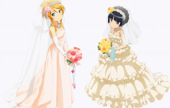 Roses, bouquet, white background, the bride, veil, ruffles, ore no imouto ga konna ni kawaii …