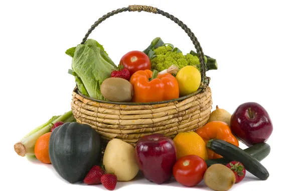 Basket, vegetables, fruit. berries
