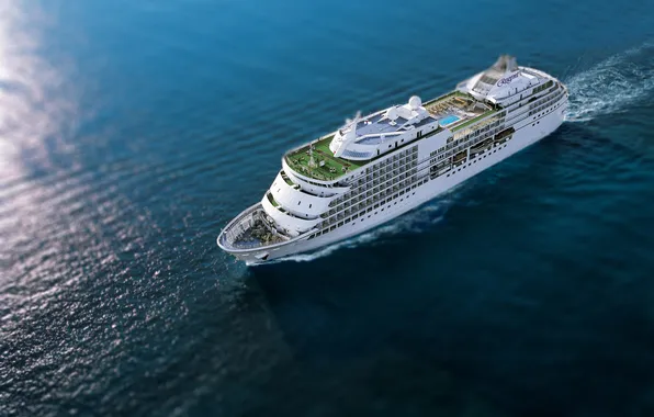 Sea, White, Liner, The ship, Tilt-Shift, The view from the top, On the go