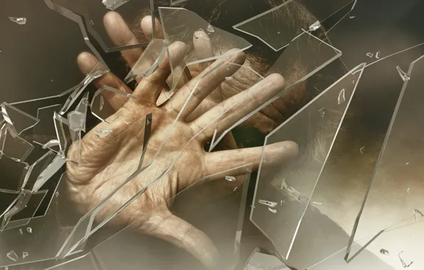 Picture glass, people, hands