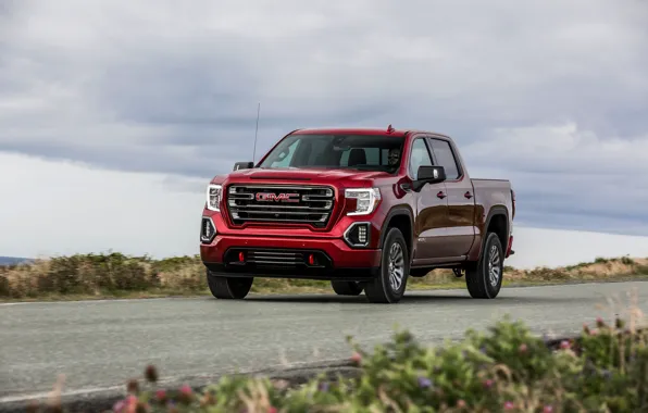 Picture red, roadside, pickup, GMC, Sierra, AT4, 2019