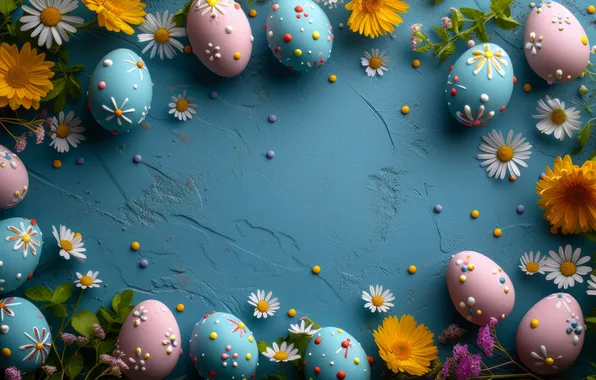Flowers, holiday, eggs, spring, Easter, painted, eggs, Easter