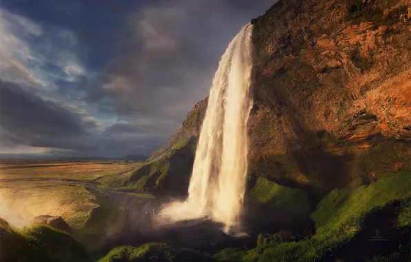 The sky, rock, waterfall, Iceland, photographer Dmitry Kupratsevich