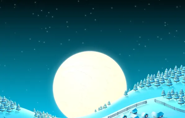 Snow, the moon, tree, new year