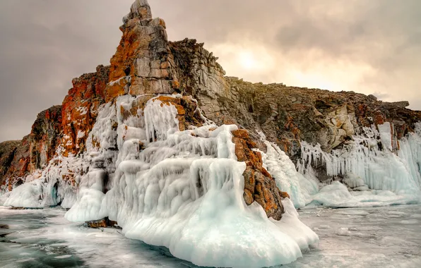 Picture lake, stones, ice, Baikal