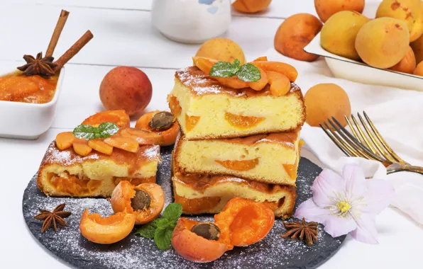 Pie, cinnamon, cakes, apricots, spices, biscuit