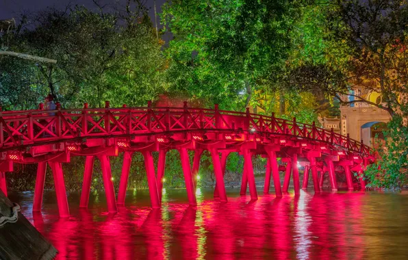 Picture bridge, lake, asia, asian, architecture, jade, hanoi, culture
