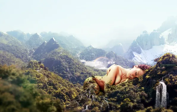 Girl, mountains, beauty, unreality