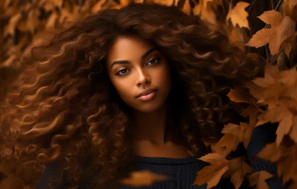 Autumn, look, girl, nature, face, foliage, portrait, makeup