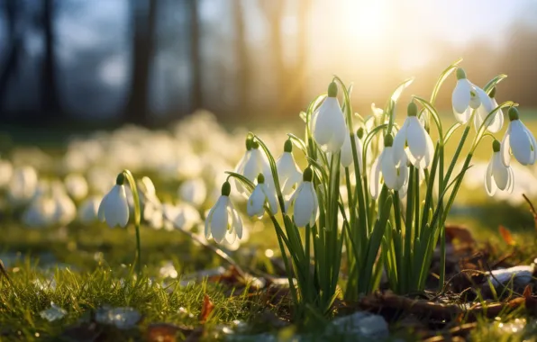 Picture flowers, nature, glade, spring, snowdrops, white, primrose, spring