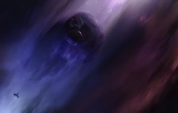 Space, nebula, planet, art, starship