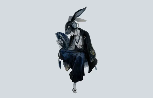 Picture minimalism, rabbit, mask, fan, guy, ears