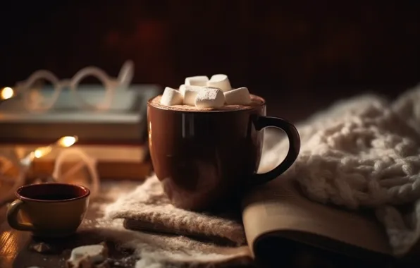 Christmas, Cup, New year, drink, bokeh, marshmallows, AI art, neural network