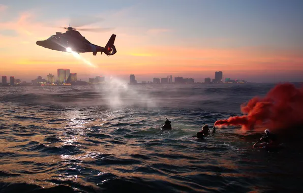 Picture sea, water, helicopter, the coast guard, armed forces