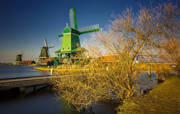 Channel, Netherlands, windmill, The Zaanse Schans