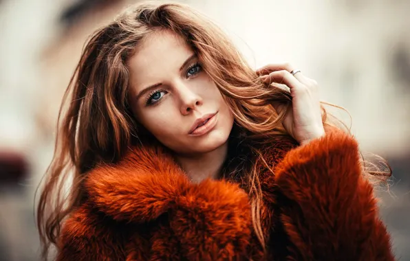 Picture look, background, model, portrait, makeup, hairstyle, coat, fur