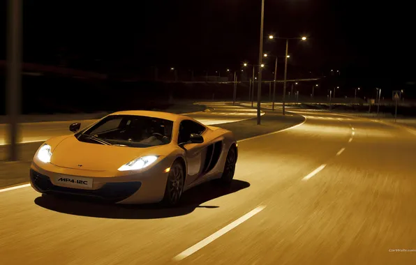 Picture road, night, the city, lights, McLaren MP4-12C, scores