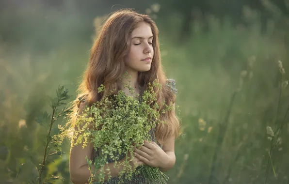 Picture summer, girl, nature, girl, grass, a bunch, teen, Chudak Irena